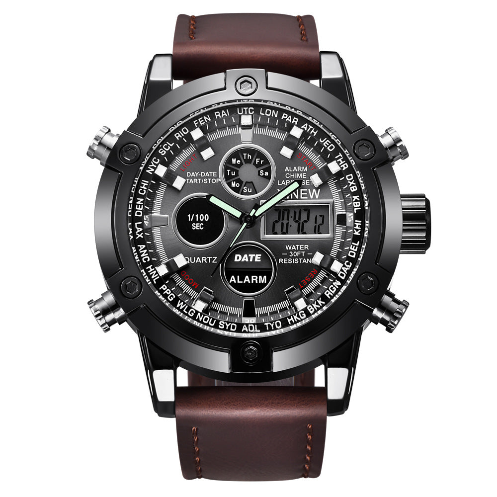 Chronograph Business Watch Men Leather Digital Wristwatches
