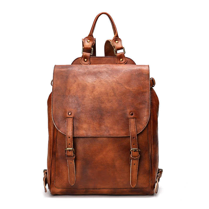 Leather Casual Business Men&#039;s Backpack Vegetable Tanned Leather Large Capacity Retro Backpack Portable Shoulder Travel Sketch Bag
