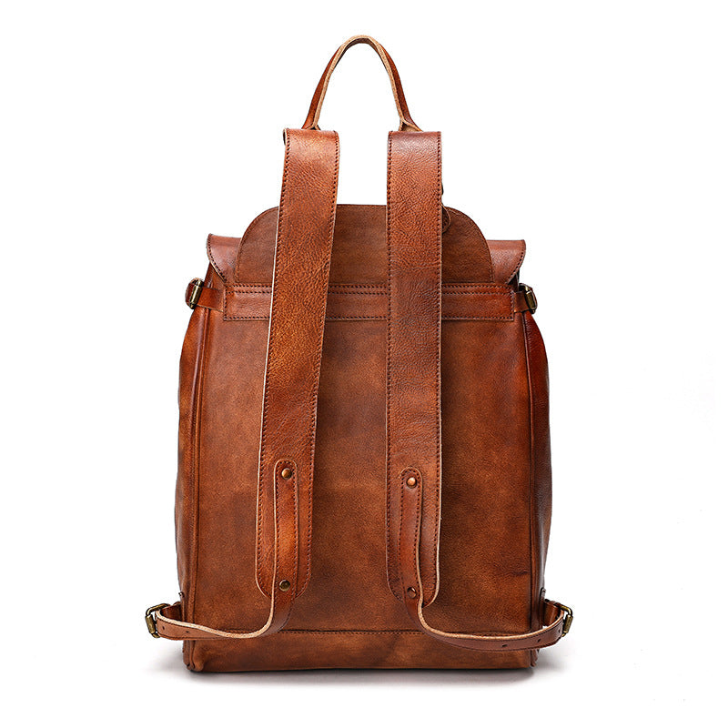 Leather Casual Business Men&#039;s Backpack Vegetable Tanned Leather Large Capacity Retro Backpack Portable Shoulder Travel Sketch Bag