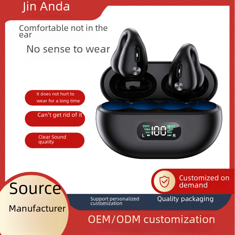 Cross-border Explosions Without Ear Clip Ear Headset Bone Conduction Wireless Bluetooth Headset Long Endurance Intelligent Large Digital Display